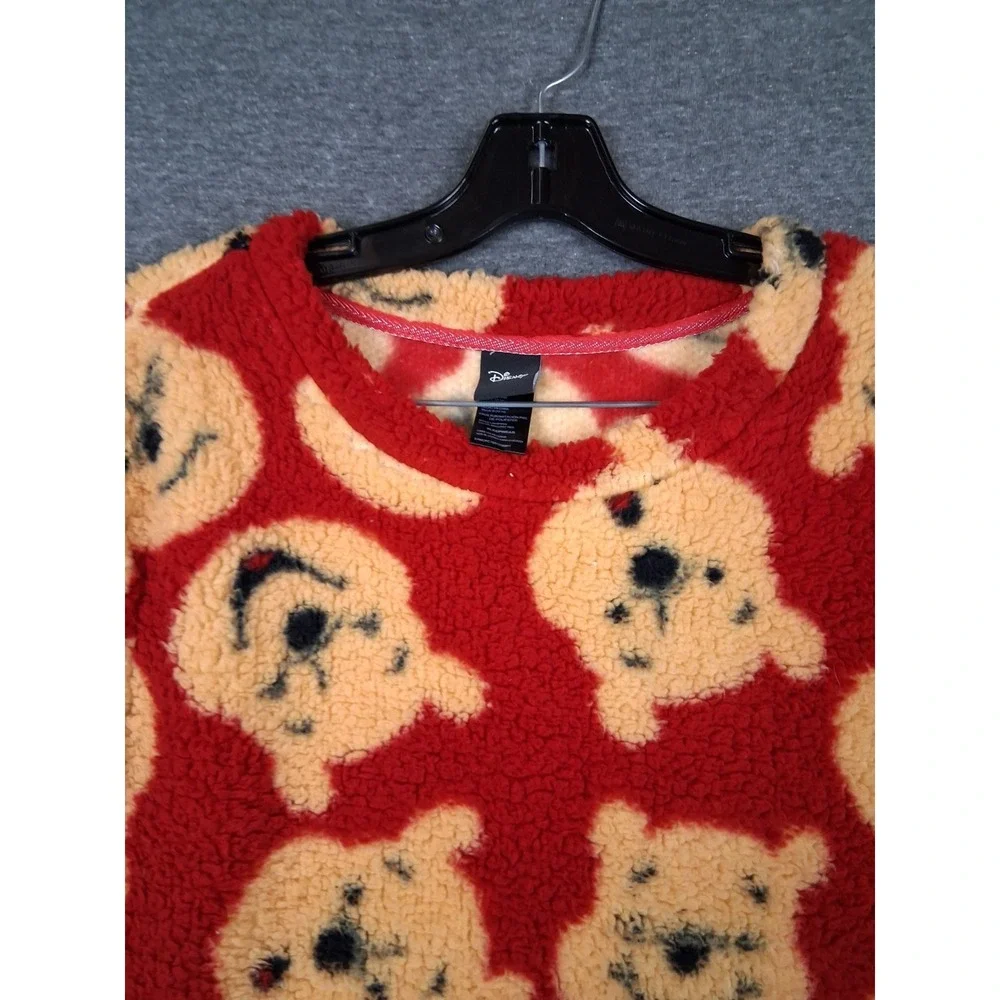 Disney Store Adult Sweatshirt Large Red Yellow AOP Winnie The Pooh Plush Fleece